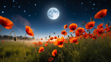 Obraz premium A field of poppies at night.