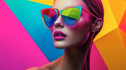 The bold eclectic fashion styles of the Y2K era, including chunky shoes, low-rise pants, crop tops, and oversized sunglasses, fashion woman colorful dressed in the latest fashion trends of the time.