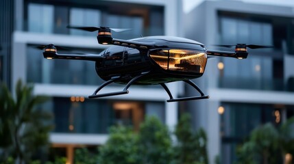 Flying house being transported by multiple drones