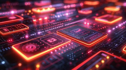 Obraz premium Devise a neon set of professional networking symbols, including illuminated