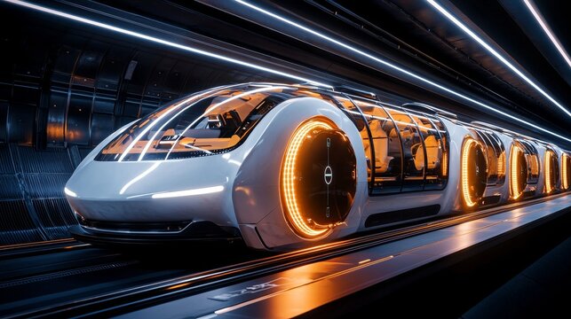Hyperloop cargo pod loaded with autonomous vehicles