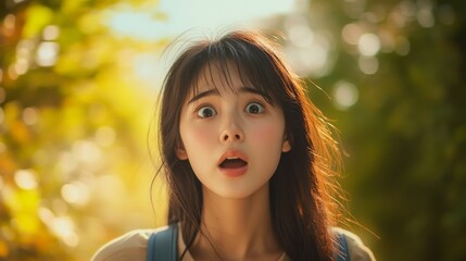 Fototapeta premium 驚いたアジア人女性の写実的な画像