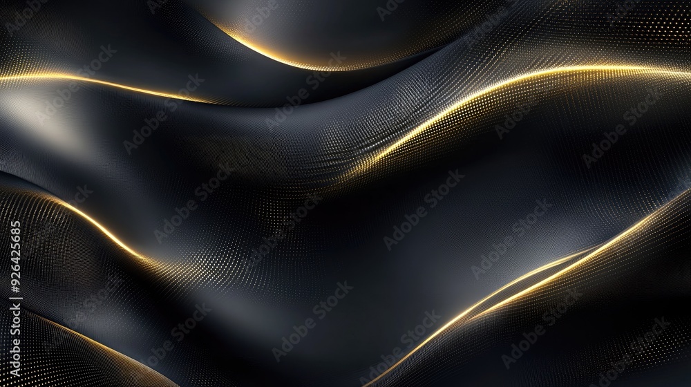 Poster elegant dark grey background featuring intersecting gold light lines with gentle shadows, perfect fo