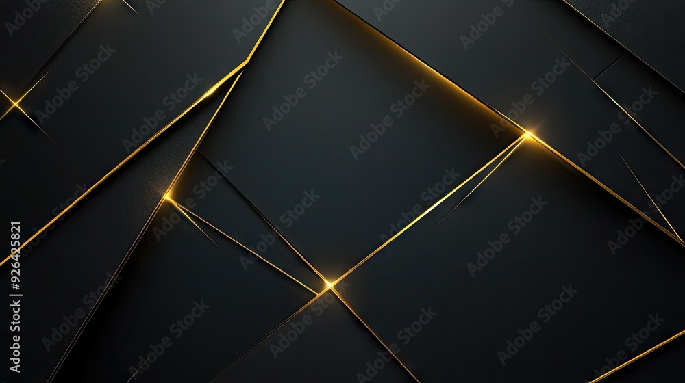 Poster elegant dark grey background with intersecting gold light lines and soft shadows, creating a sleek a