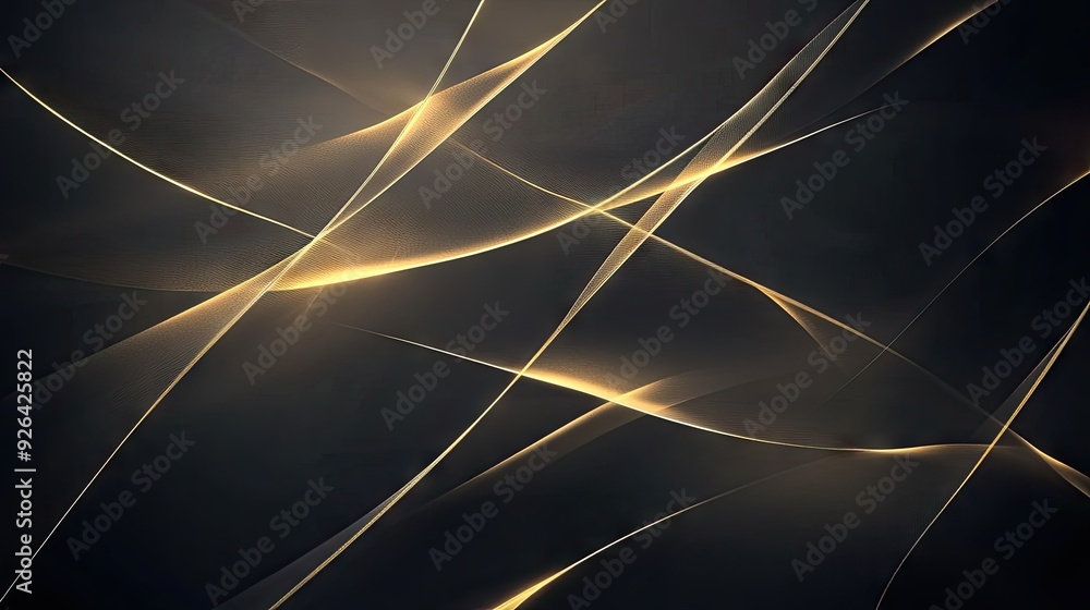 Poster elegant dark grey background with intersecting gold light lines and soft shadows, creating a sleek a