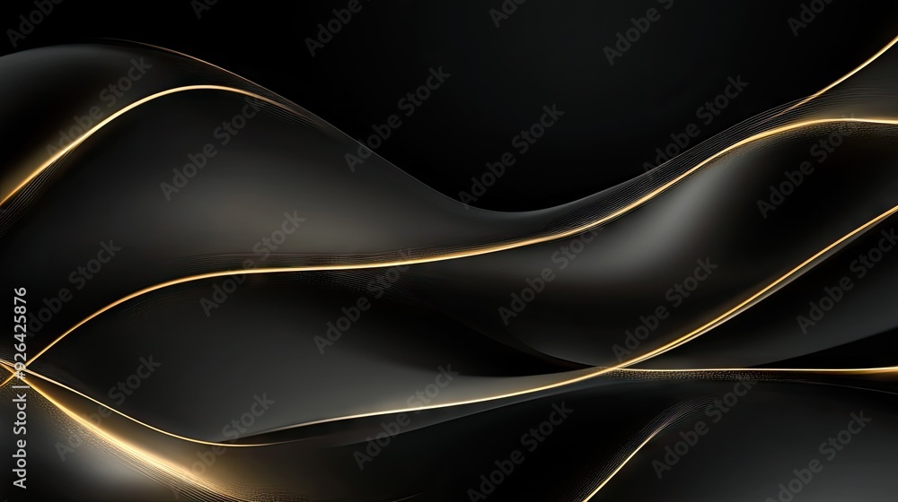 Poster elegant dark grey background with intersecting gold light lines and soft shadows, creating a sleek a