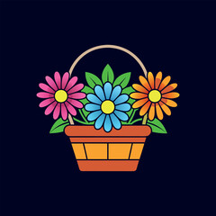 colorful bouquet and flowers in a basket vector illustration design