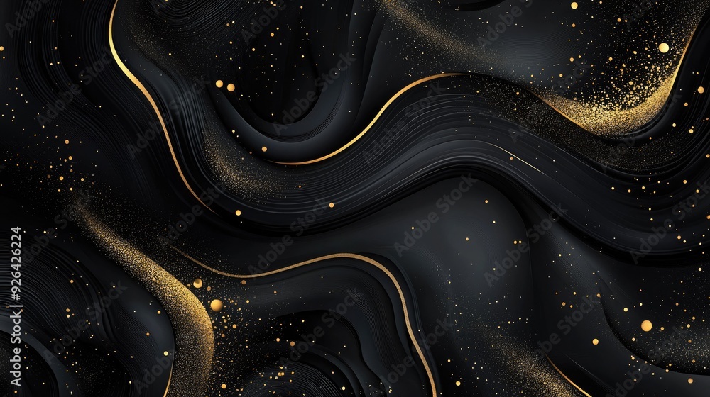 Poster elegant modern vector design with a black background and opulent golden features. the abstract luxur