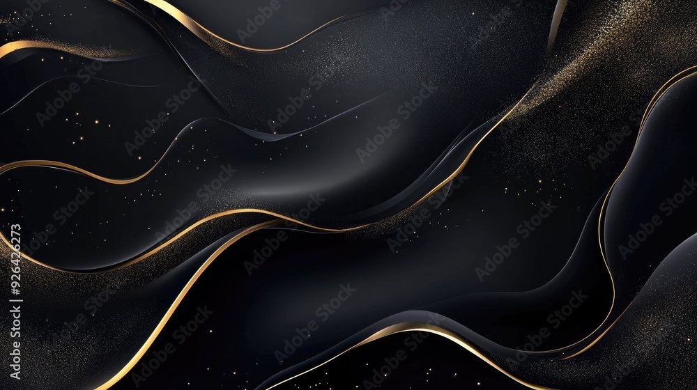 Poster elegant modern vector design with a black background and opulent golden features. the abstract luxur