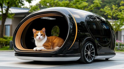 Self-driving mobile veterinary clinic in suburban area
