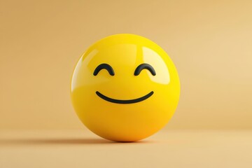 Fototapeta premium Happy Emoji. Yellow smiling emoji face, happy expression, cheerful moo