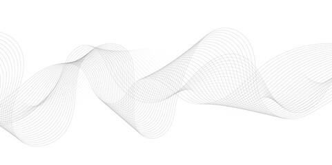 Abstract grey, white smooth element swoosh speed wave modern stream background. Wave with lines created using blend tool. Abstract frequency sound wave lines and twisted curve lines background.	