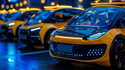 Fototapeta premium Self-driving taxi rank with various robot cars