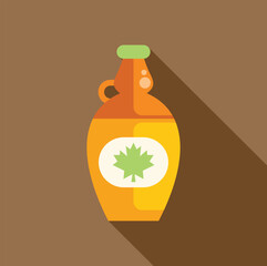 Glass jar containing maple syrup, showcasing a vibrant maple leaf logo on its label