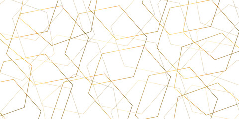 Modern minimal golden hexagon background with stoke. abstract futuristic architecture concept with digital geometric gold line for wallpaper, presentation background design, vector illustration.	