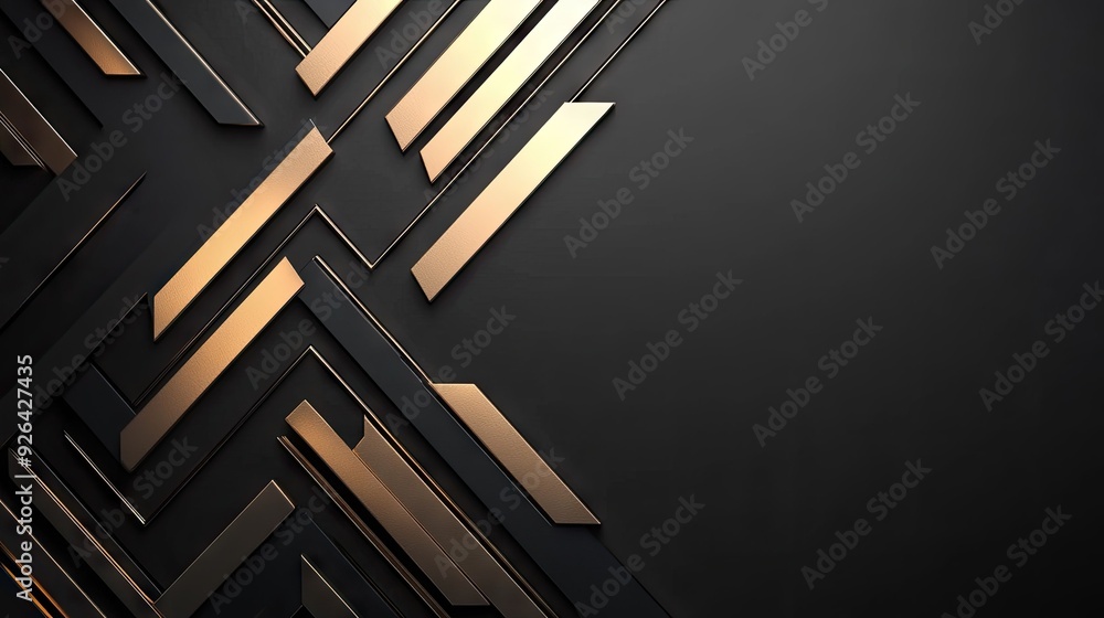 Poster futuristic abstract background featuring geometric gold arrows pointing in various directions on a s