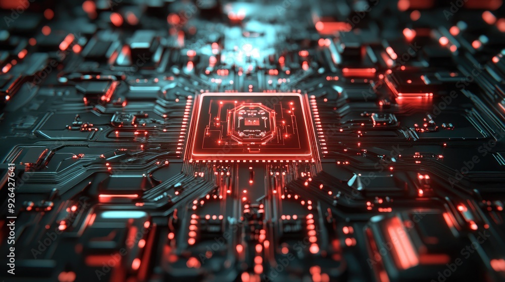 Poster futuristic ai visual with electric circuit lines and digital effects. ideal for tech graphics, websi