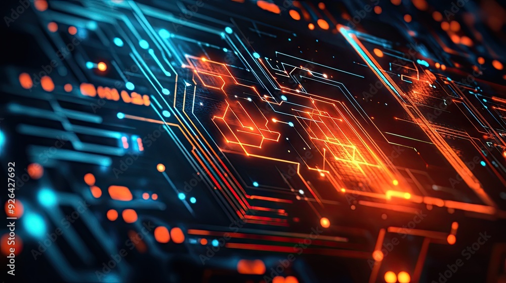 Poster futuristic artificial intelligence graphic featuring emphasizes a high-tech machine learning design.