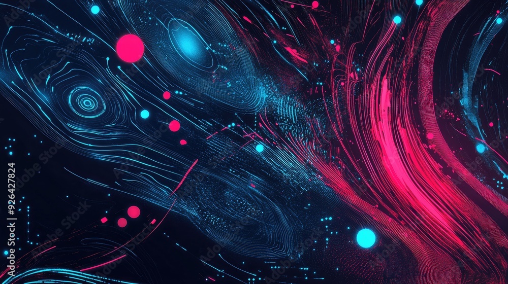 Poster futuristic big data background with abstract digital elements and hand-drawn design. focuses on data