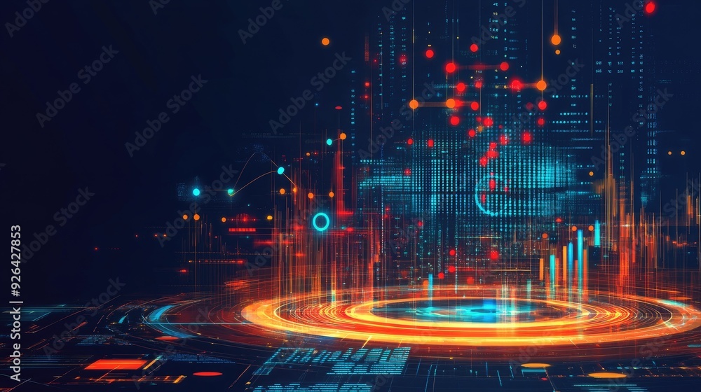 Poster futuristic big data concept with abstract digital art and technology background. hand-drawn style hi
