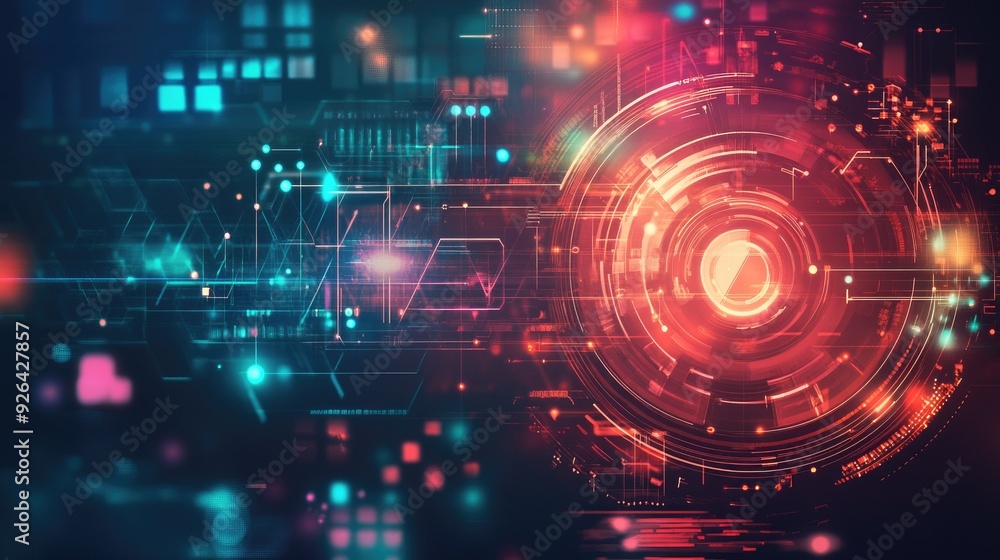 Poster futuristic big data concept with abstract digital art and technology background. hand-drawn style hi