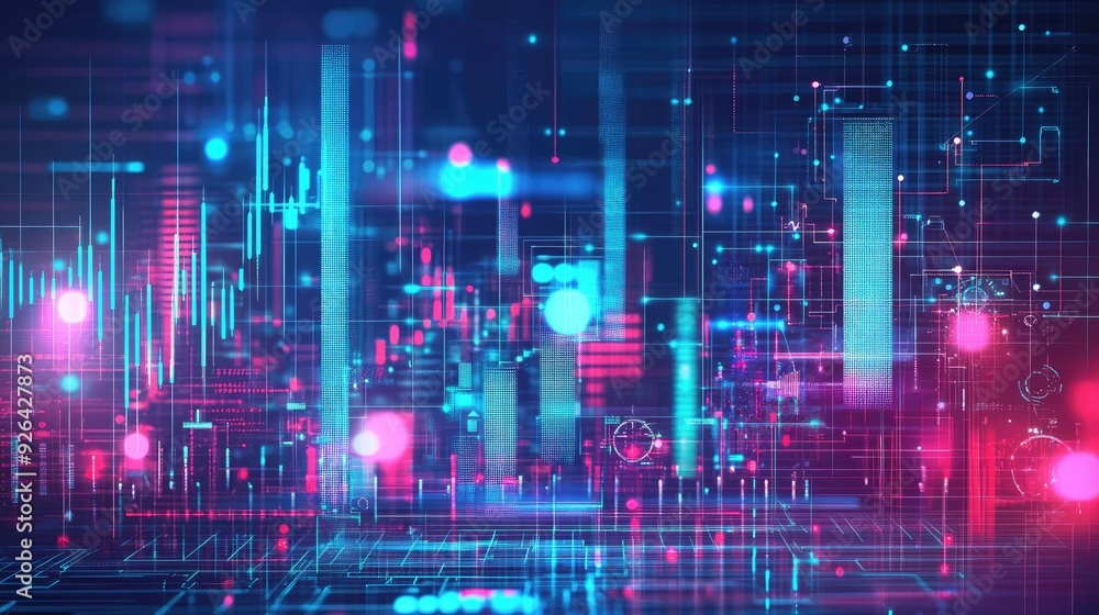 Poster futuristic big data concept with abstract digital art and technology background. hand-drawn style hi