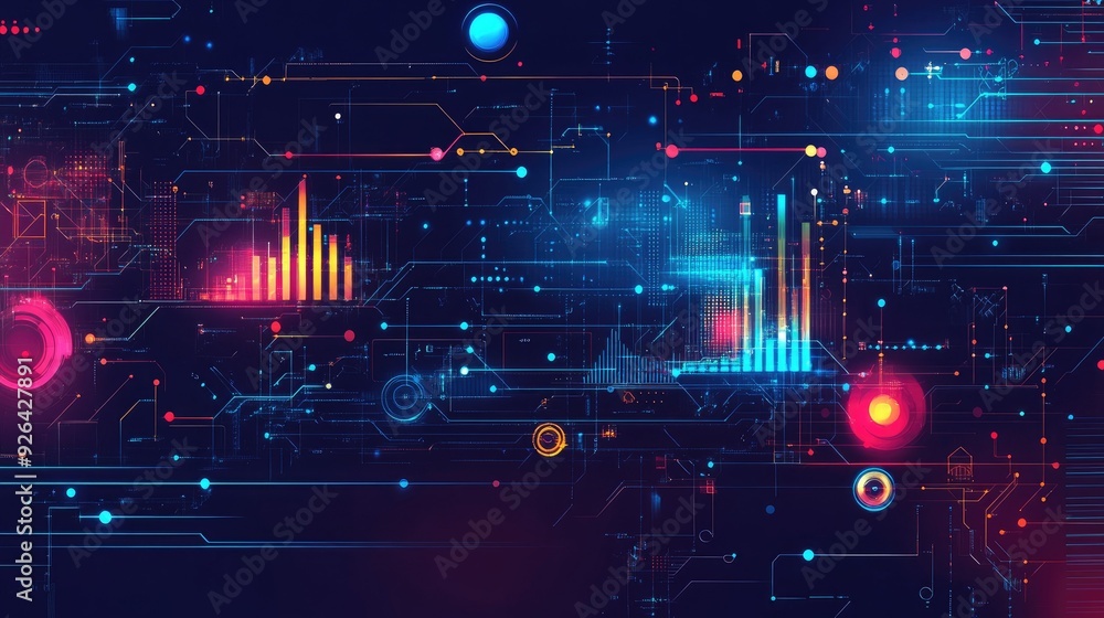 Poster futuristic big data visualization with abstract digital elements on a technology background. hand-dr