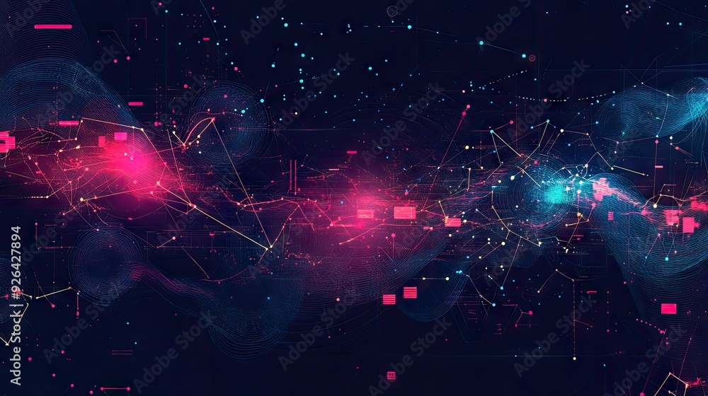 Poster futuristic big data visualization with abstract digital elements on a technology background. hand-dr