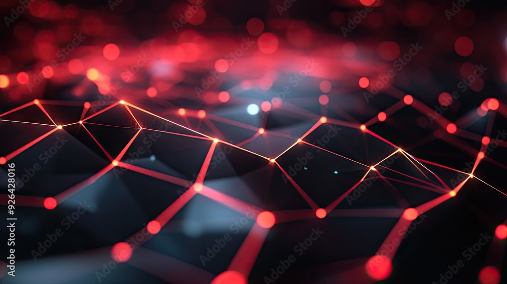 Poster futuristic black polygon background with dynamic red light accents, creating a high-tech and abstrac