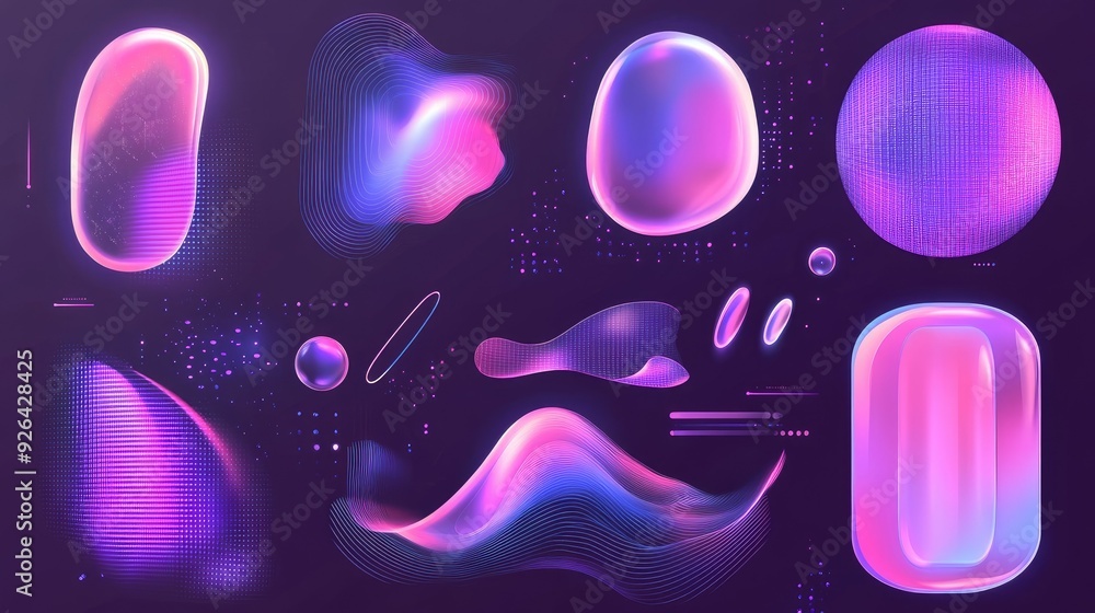 Poster futuristic neumorphism style with liquid plastic interface, featuring clear and soft design elements