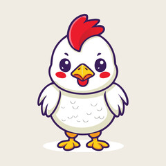 Vector Icon Illustration of a Cute Chicken Standing. Cartoon  Animal Nature concept