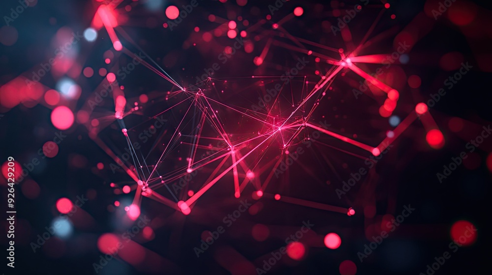Poster geometric black polygon design enhanced with vibrant red light, creating an abstract and forward-thi