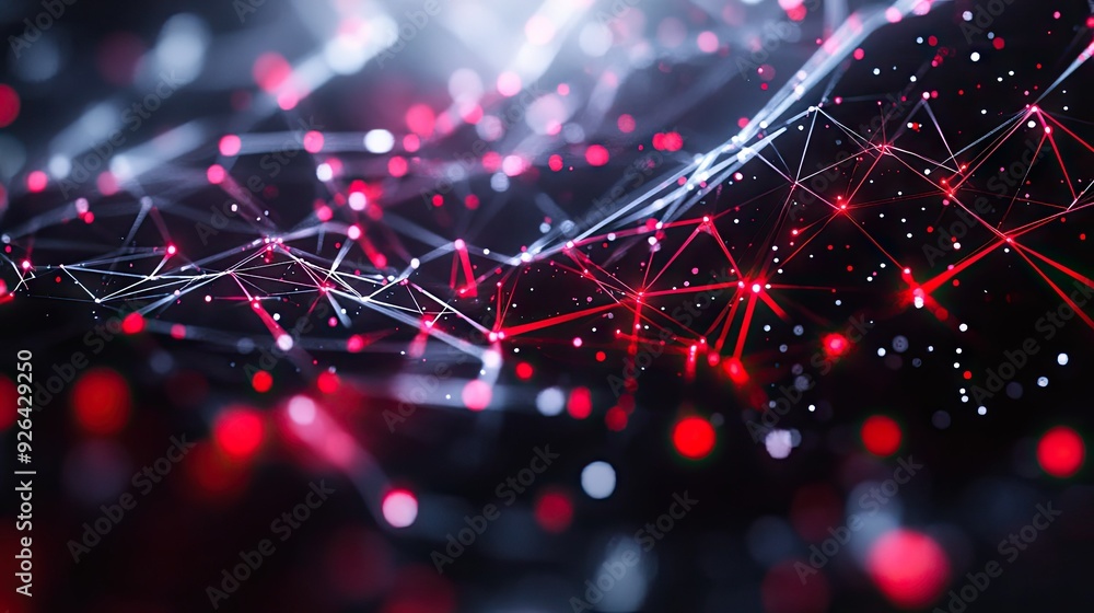 Poster geometric black polygon design enhanced with vibrant red light, creating an abstract and forward-thi