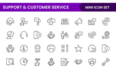Support and customer service outline style modern icons set. Customer Feedback, Response, experience, helpline and technical support icon illustration