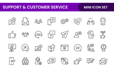 Support and customer service outline style modern icons set. Customer Feedback, Response, experience, helpline and technical support icon illustration