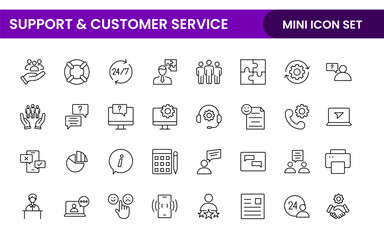 Support and customer service outline style modern icons set. Customer Feedback, Response, experience, helpline and technical support icon illustration