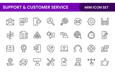 Support and customer service outline style modern icons set. Customer Feedback, Response, experience, helpline and technical support icon illustration