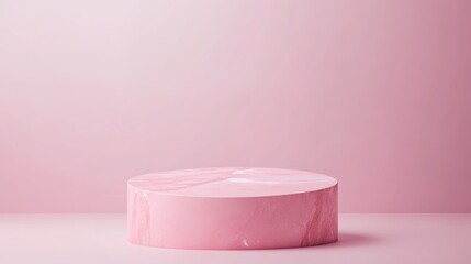 Elegant round table with a pink podium, set in a pastel studio environment, perfect for displaying products or objects