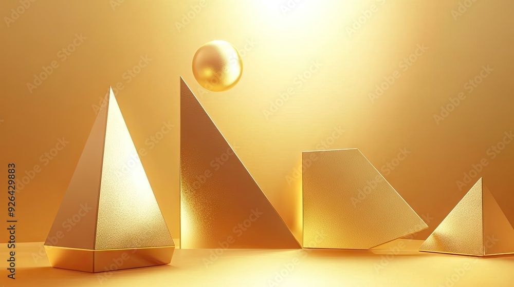 Aufkleber glowing golden geometric shapes set against a gradient golden backdrop, creating a refined and opule