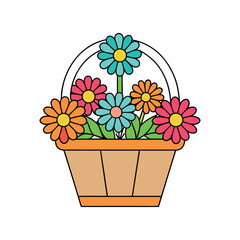 colorful bouquet and flowers in a basket vector illustration design