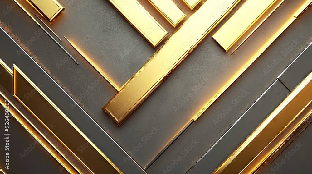 Poster gold light arrows arranged in a geometric pattern on a grey background. the modern and futuristic de