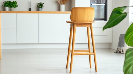 Sleek bamboo bar stools in a modern, minimalist kitchen, emphasizing sustainable furniture design with a focus on eco-conscious living