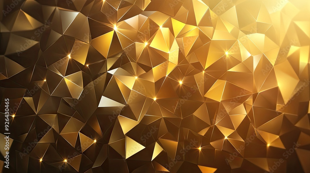 Poster Gold polygonal geometric abstract background with a blend of shimmering tones and angles, perfect for upscale vector illustrations.