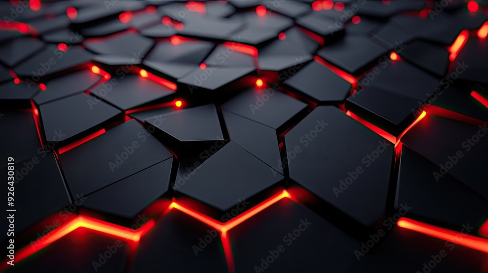 Poster high-tech black polygon surface with dramatic red light patterns, perfect for a cutting-edge and mod