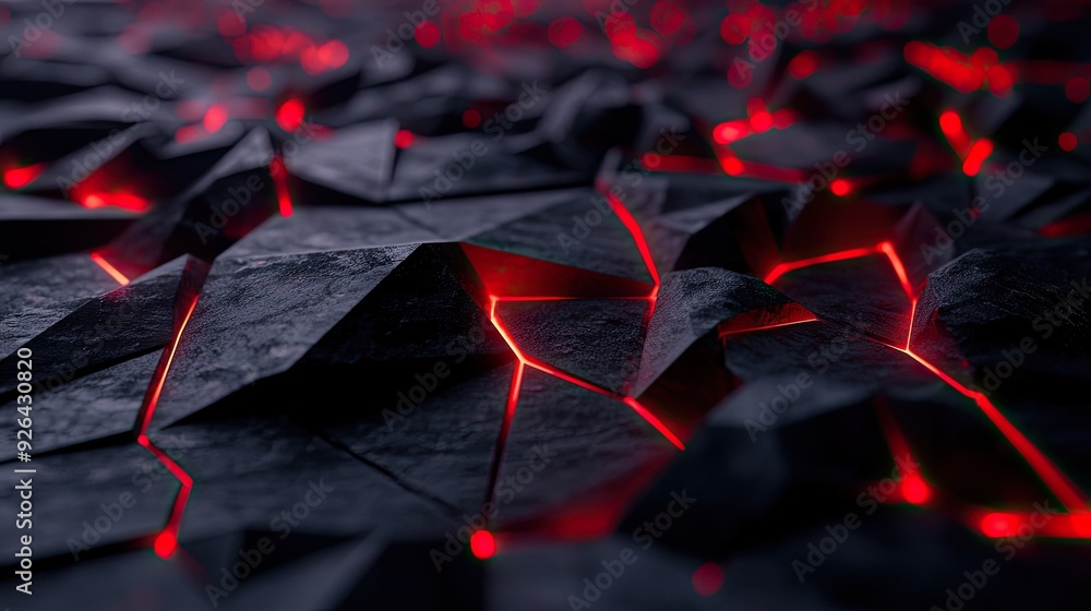 Poster high-tech black polygon surface with dramatic red light patterns, perfect for a cutting-edge and mod
