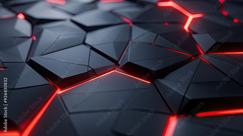 Aufkleber high-tech black polygon surface with dramatic red light patterns, perfect for a cutting-edge and mod