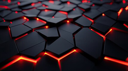 Fototapeta premium High-tech black polygon surface with dramatic red light patterns, perfect for a cutting-edge and modern technology design.
