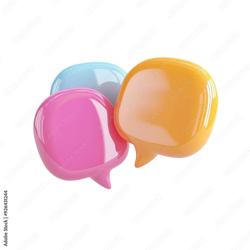 Poster three colorful speech bubbles are arranged in a row