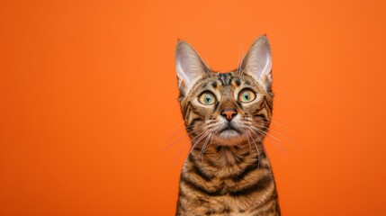 Obraz premium Purebred cat on isolated orange background with space for your text