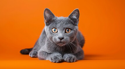 Purebred cat on isolated orange background with space for your text